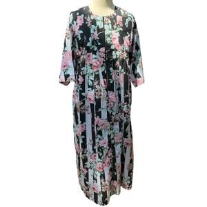 Vintage Anthony Richards Muumuu Women's Medium Duster Stripe Floral Zip Dress MP
